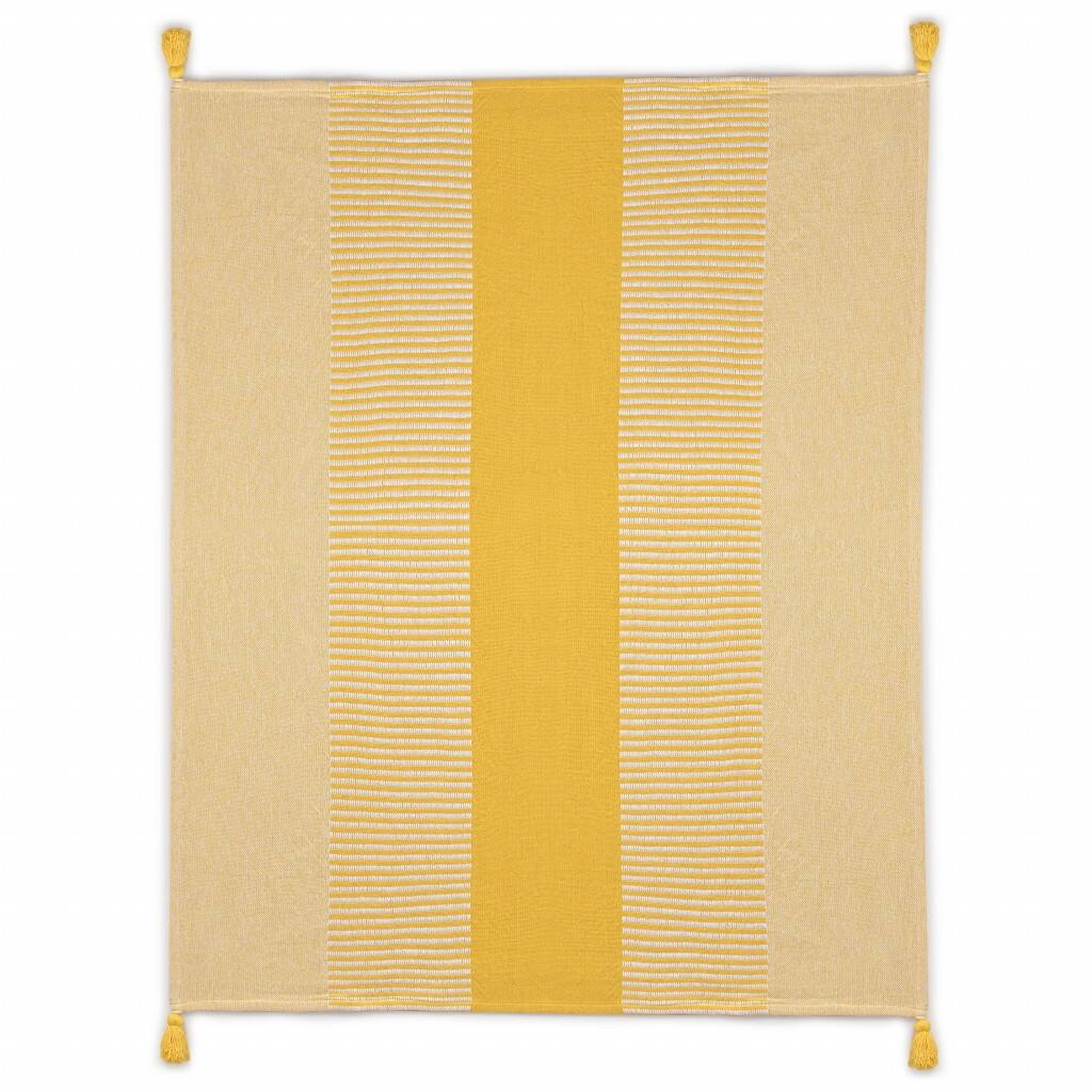 50" X 60" Yellow Woven Cotton Striped Throw Blanket with Tassels
