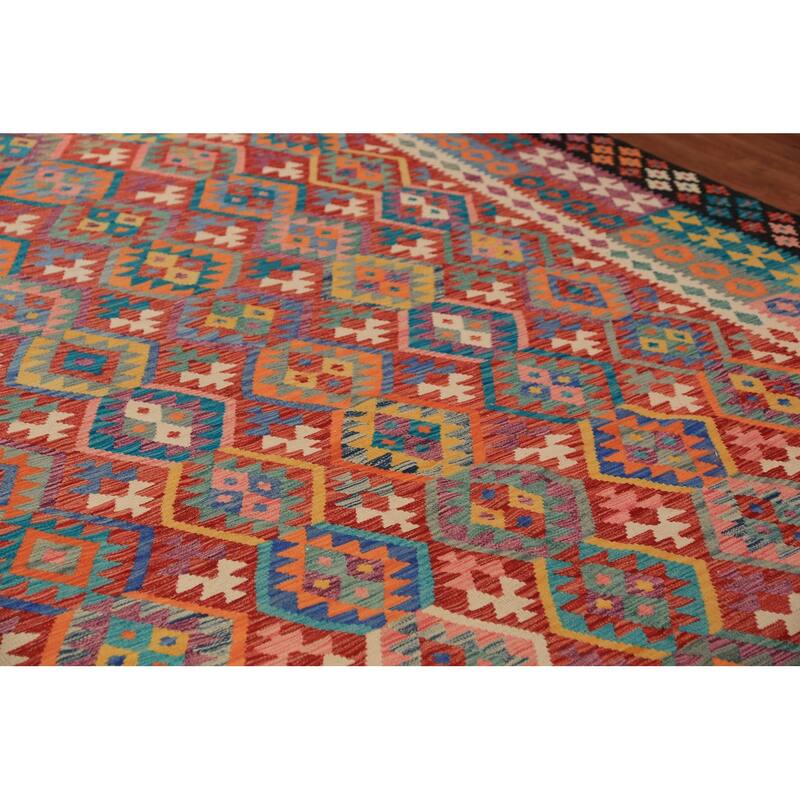 South Western Style Kilim Oriental Area Rug Flatweave Wool Carpet - 9'9" x 13'3"