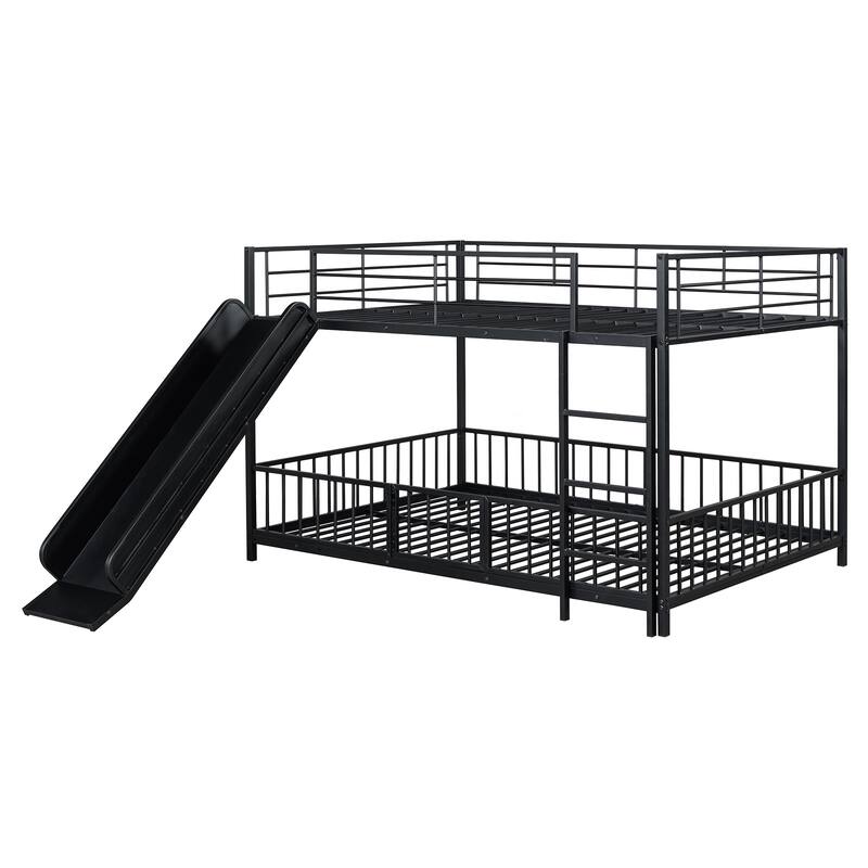 Metal Bunk Bed with Slide and Guardrails for Kids, Boys and Girls, Bedroom