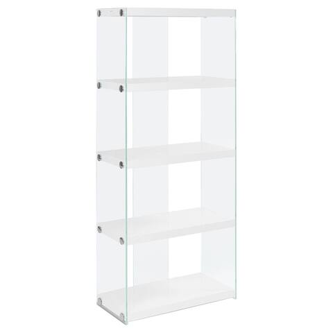 Offex 24"L Modern Design Glossy White Bookcase w/ Tempered Glass Sides - 24" x 12" x 58.75"