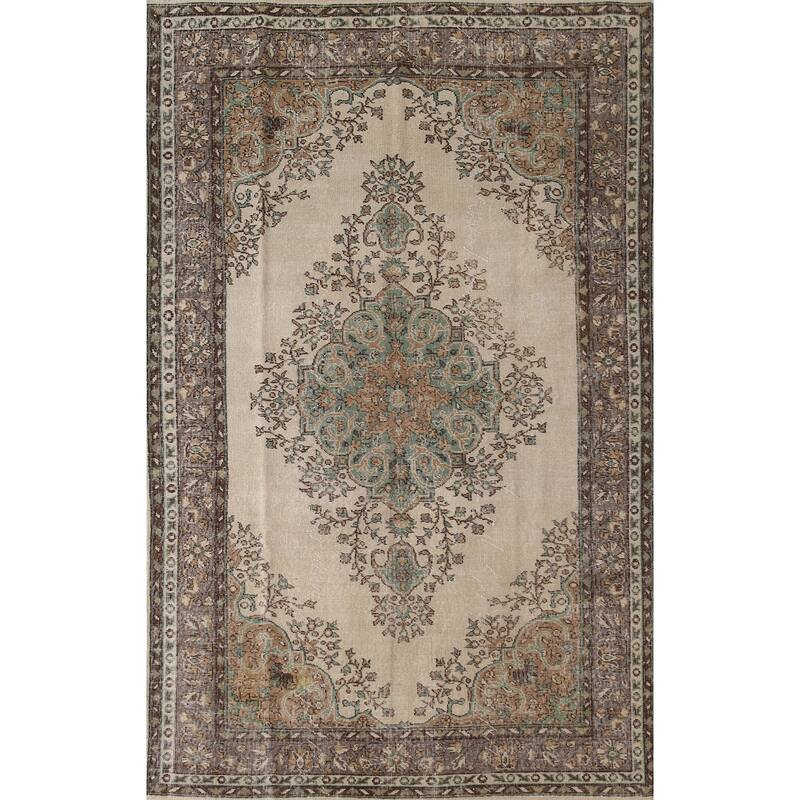Floral Anatolian Distressed Turkish Vintage Handmade Wool Carpet - 5'9"x 9'0"