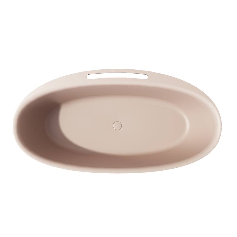 Luxury Flatbottom Solid Surface Freestanding Soaking Bathtub with Discreet Towel Slot and Drain Assembly