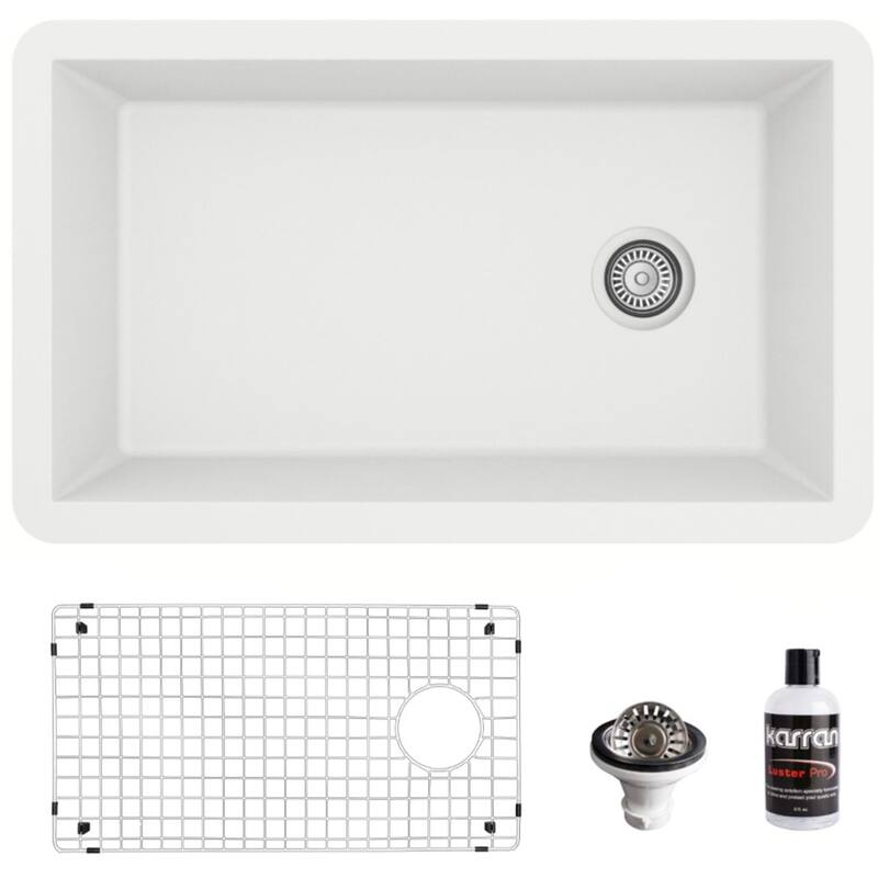 Karran USA QU-670-PK1 Quartz QU 31-3/4" Undermount Single Basin Quartz - White
