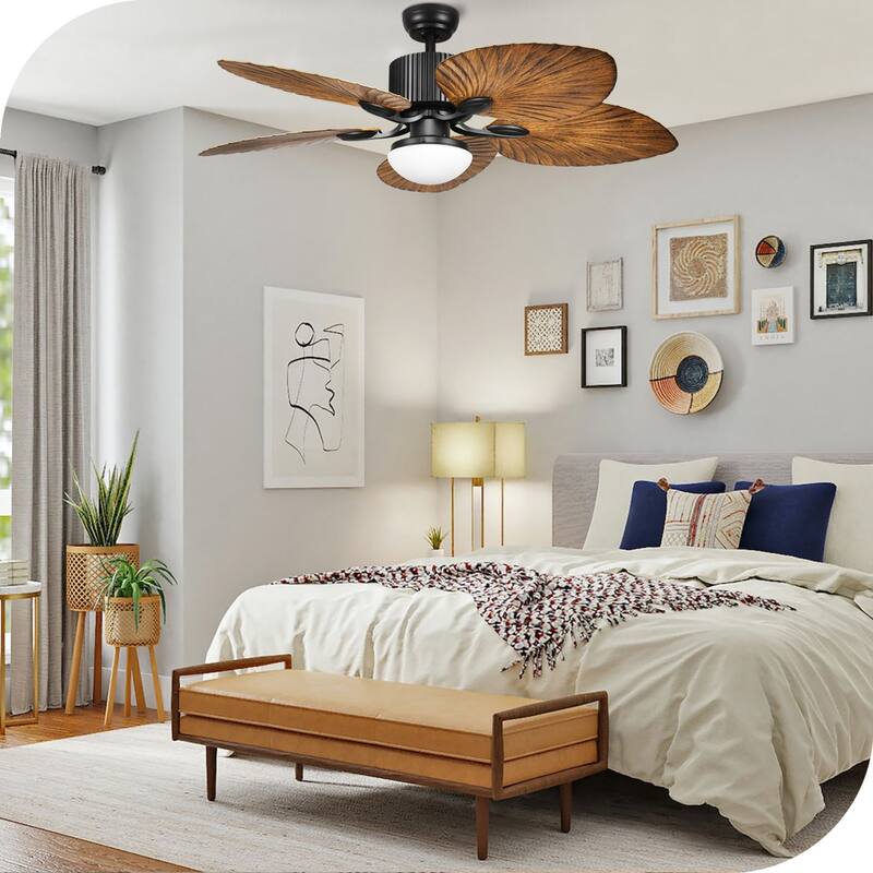 Moasis 52" Palm Leaf Tropical Style Ceiling Fan LED Light with Remote