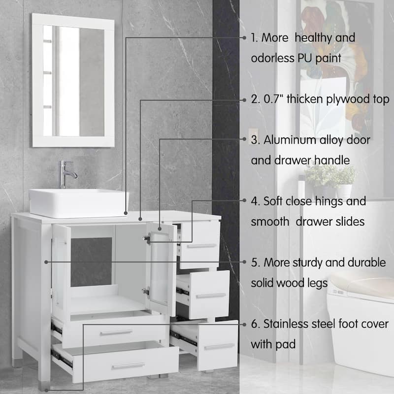 72" Bathroom Vanity Set with Vessel Sink Side Cabinet Combo