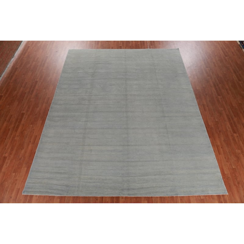 Hand Knotted Oriental 100% Wool Carpet Modern Solid Greys & Charcoal Gabbeh Area Rug - 13' 0'' X 10' 3''