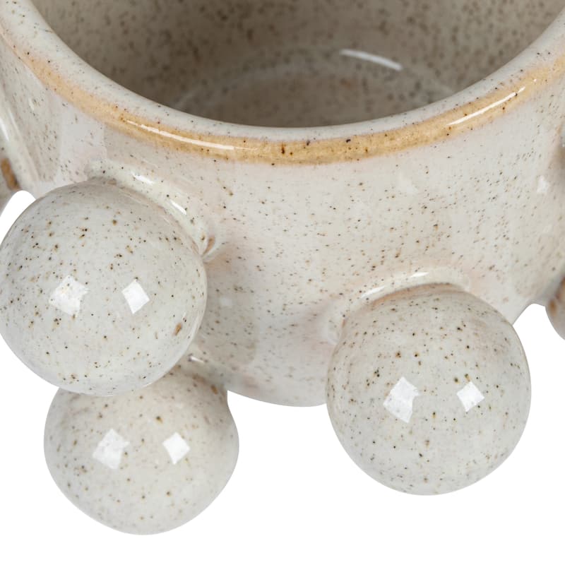 Stoneware Planter with Orbs and Reactive Glaze - 4.4"L x 4.3"W x 2.8"H