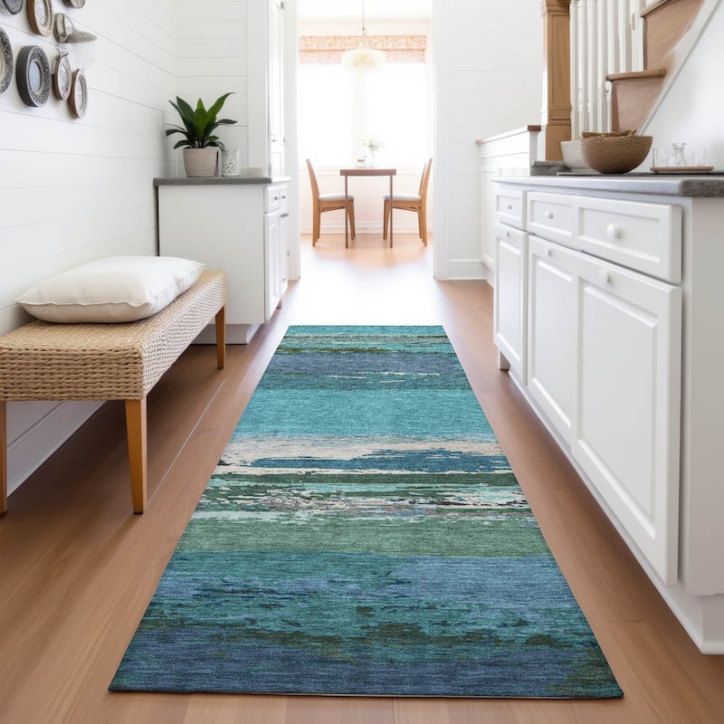 Premium Washable Super Soft Abstract Ombre Mayfield Rug - Teal - 2'3" x 7'6"