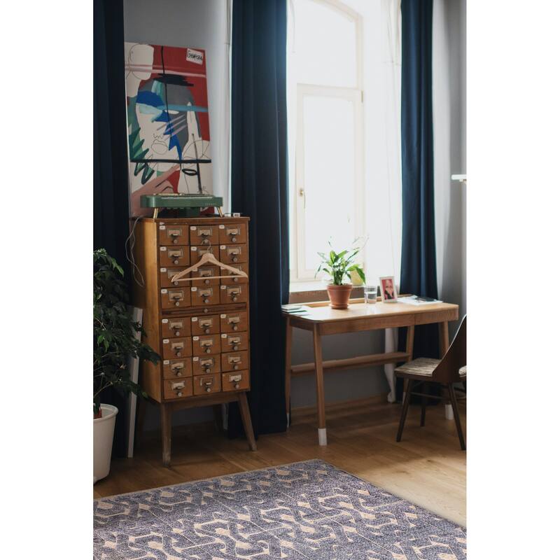 ECARPETGALLERY Hand-knotted Tangier Light Denim Blue Silk, Wool Rug - 5'1 x 8'1