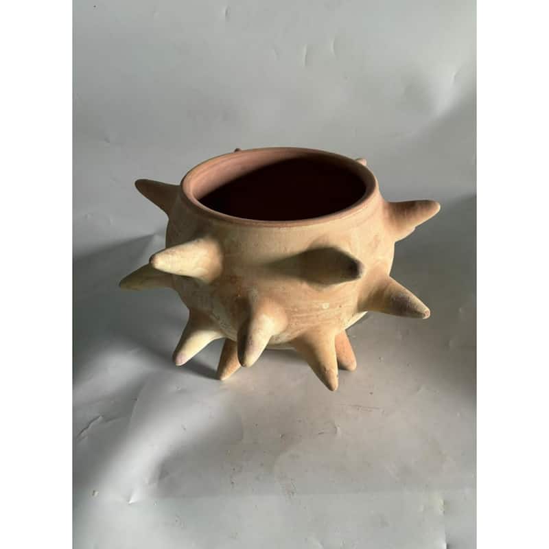 Spiked Design Terracotta Vase - 12.5" - Brown