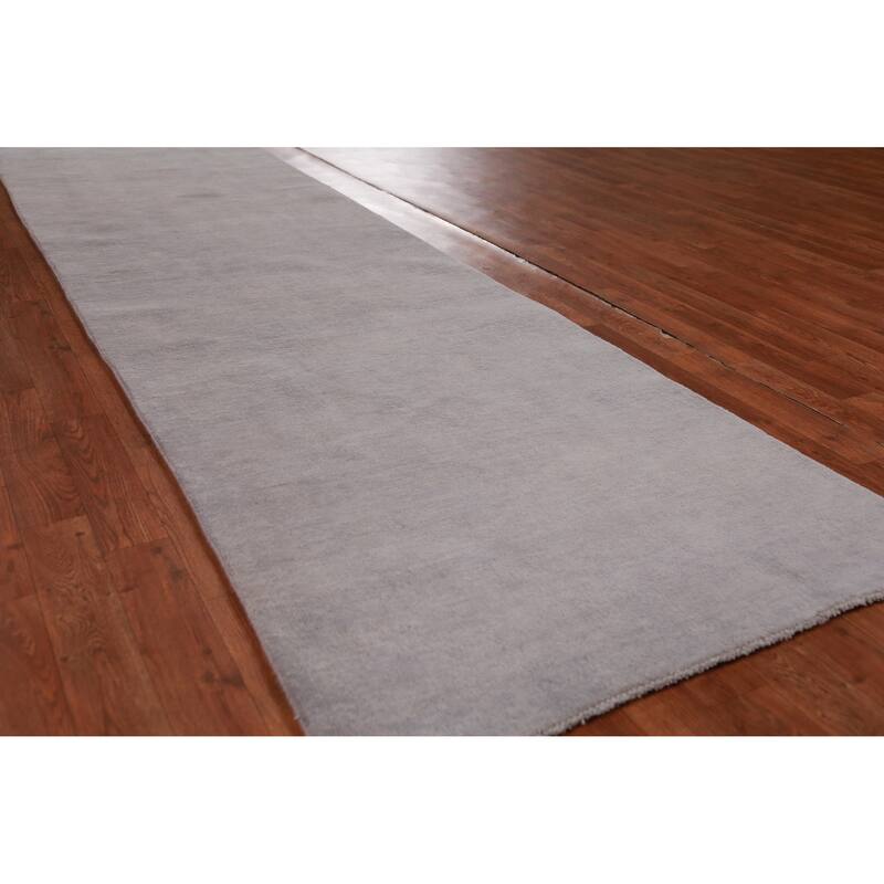 Hand Knotted Oriental 100% Wool Carpet Modern Solid Purples Gabbeh Runner Rug - 10' 1'' X 2' 11''