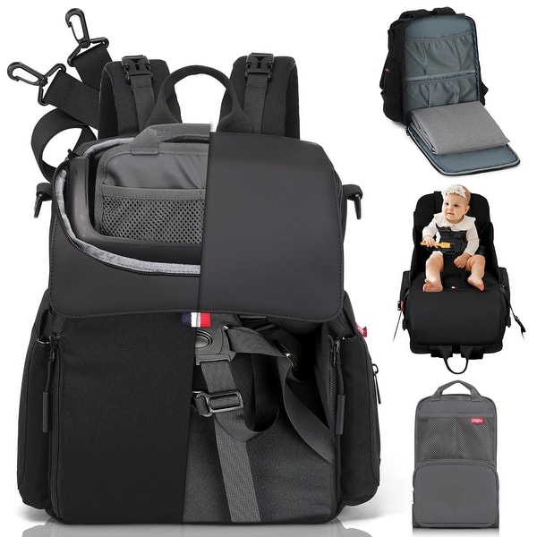 slide 2 of 12, GillyGro Diaper Bag Backpack with In-built Booster, Roll-out Changing Pad, Organizer Insert Black