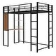 preview thumbnail 14 of 18, Black Twin Metal Loft Bed with Ladder, Fence & Desk
