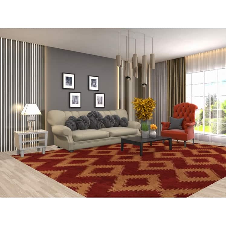 Hand Knotted Oriental 100% Wool Carpet Modern Geometric Red Moroccan Area Rug - 11' 8'' X 8' 11''