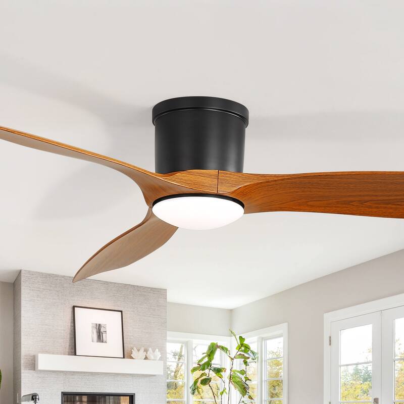 Sofucor 52 Inch Low Profile Flush Mount Ceiling Fan With Light and Remote,3-ABS Blades Smart Optional,Reversible DC Motor