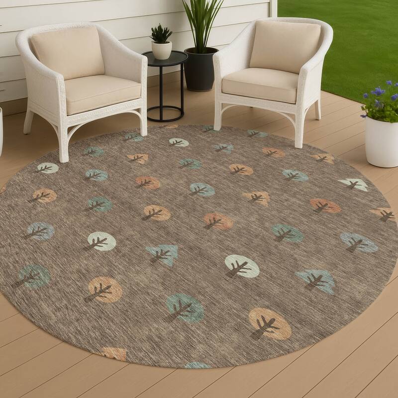 Machine Washable Indoor/ Outdoor Modern Mulvane Chantille Rug - Brown - 8' x 8'