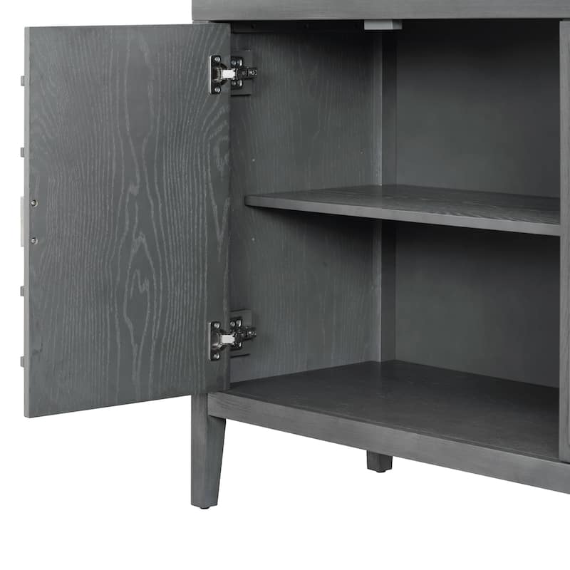 Retro Sideboard Doors with Circular Groove Design Round Metal Door Handle - 60"L x 16"W x 32"H