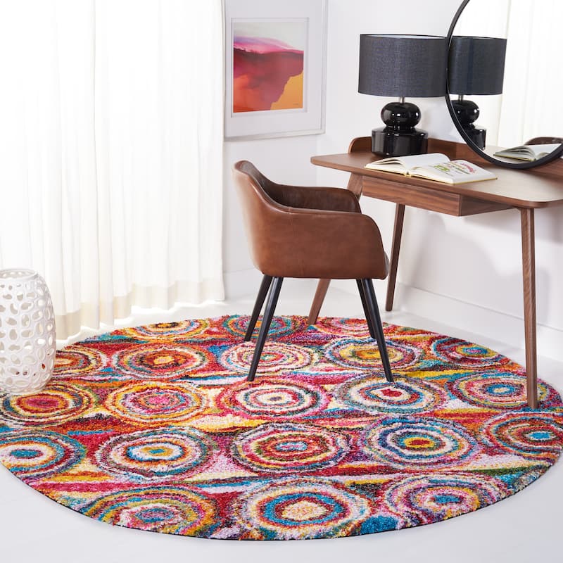 SAFAVIEH, Fiesta Shag Eygerdur Abstract Rug - 4' Round - Multi