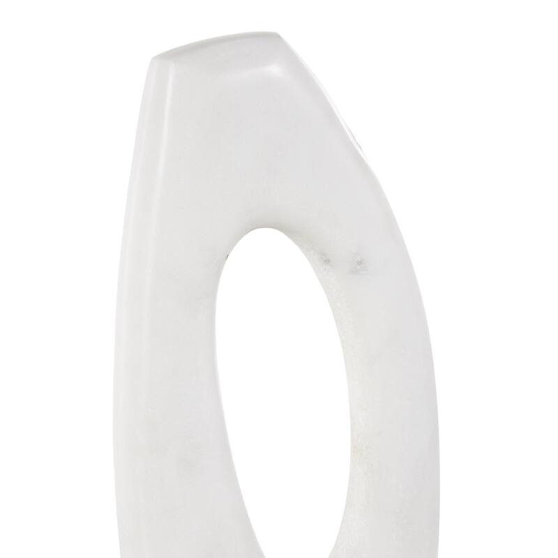 White Marble Angled Cutout Abstract Decorative Sculpture with Black Block Base