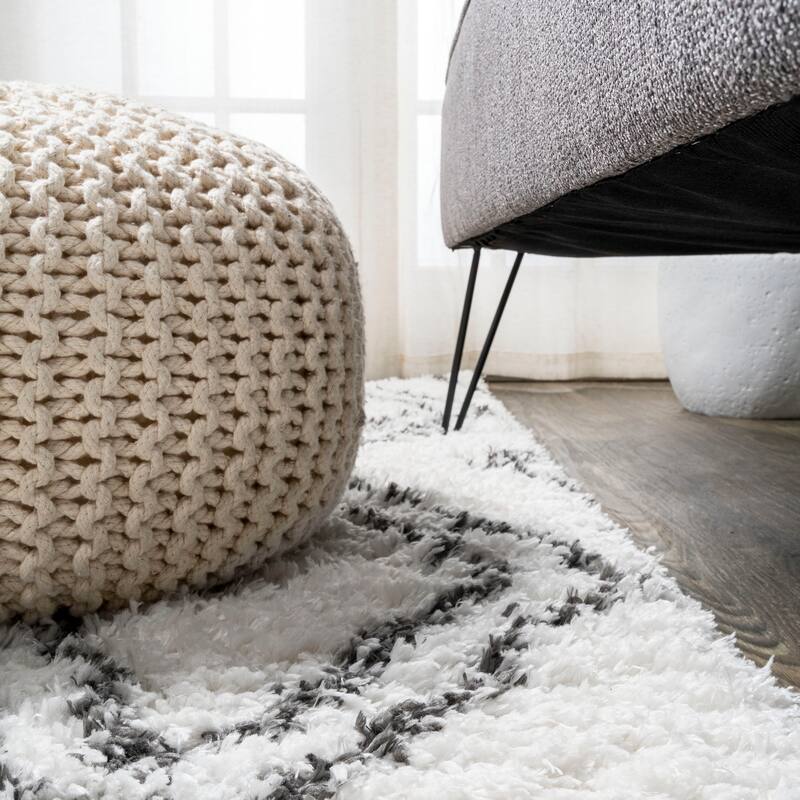 Aydin Moroccan Style Diamond Shag Ivory/Dark Gray 2 ft. x 8 ft. Runner Rug - 2 X 8