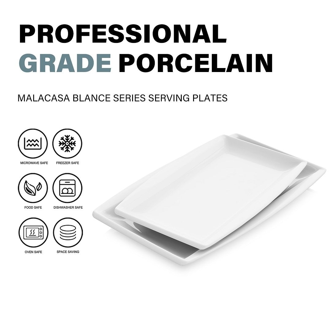 MALACASA, Series Carina, 2-Piece Porcelain Serving Platters Tray