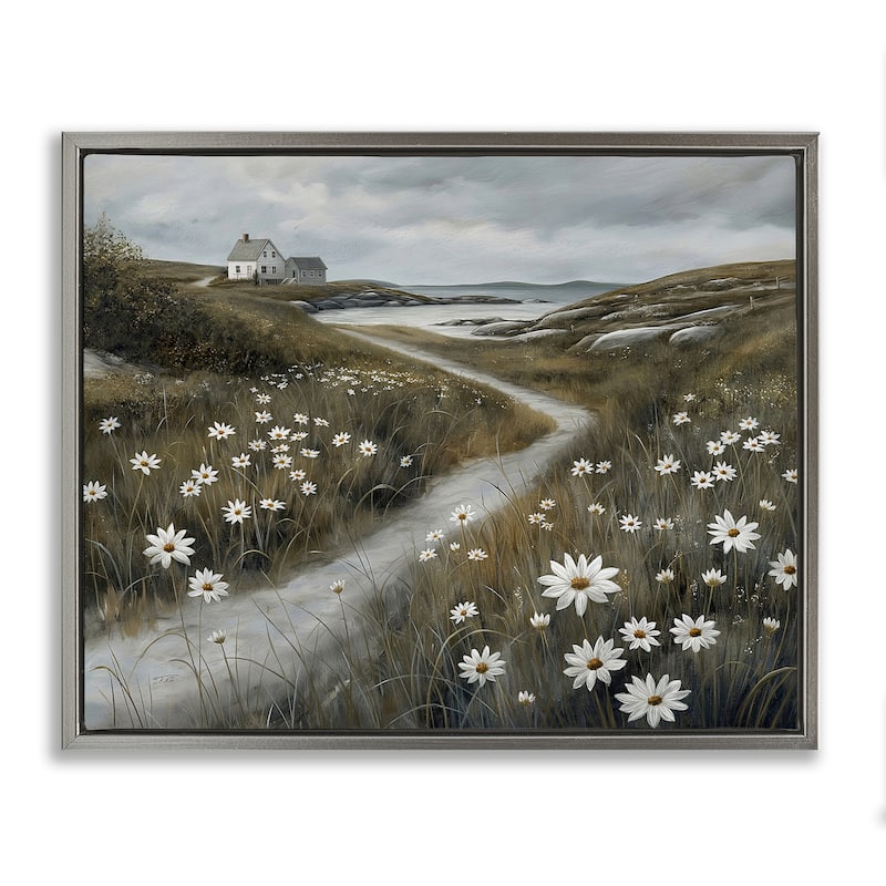 Stupell Serene Coastal Cottage Path Framed Floater Canvas Wall Art Design By Imagine It Images - 21 x 17 - Grey