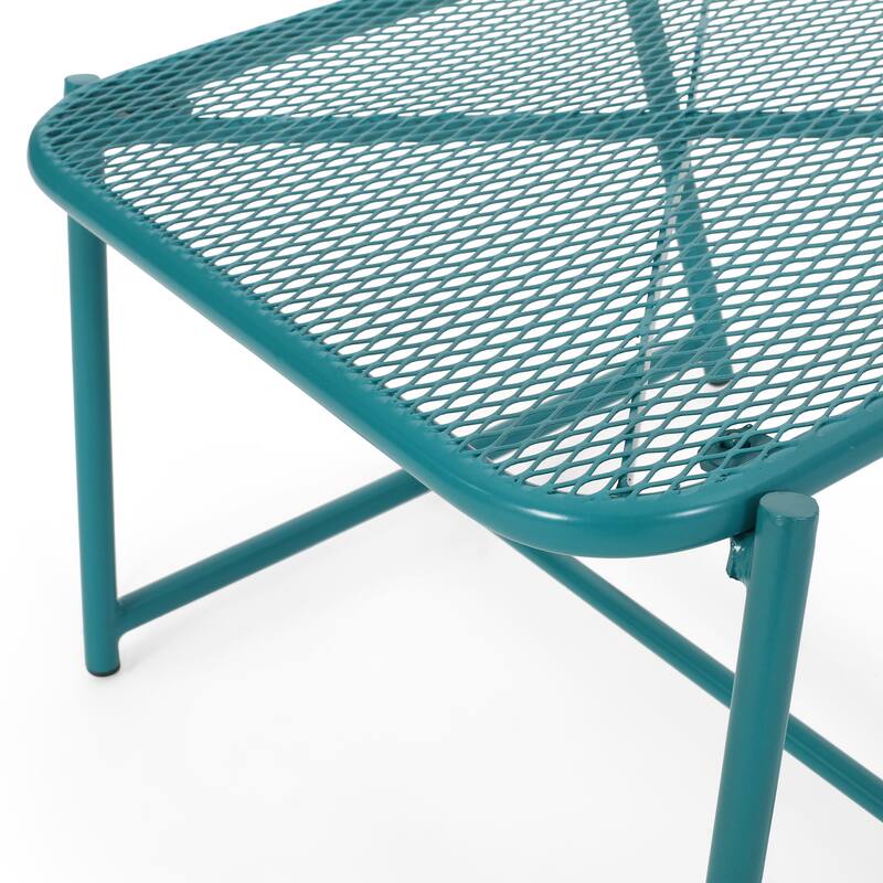 Roomfitters Kincaid Outdoor Metal Mesh Side Table with Rounded Edges, Modern Iron Patio Accent Table, Teal