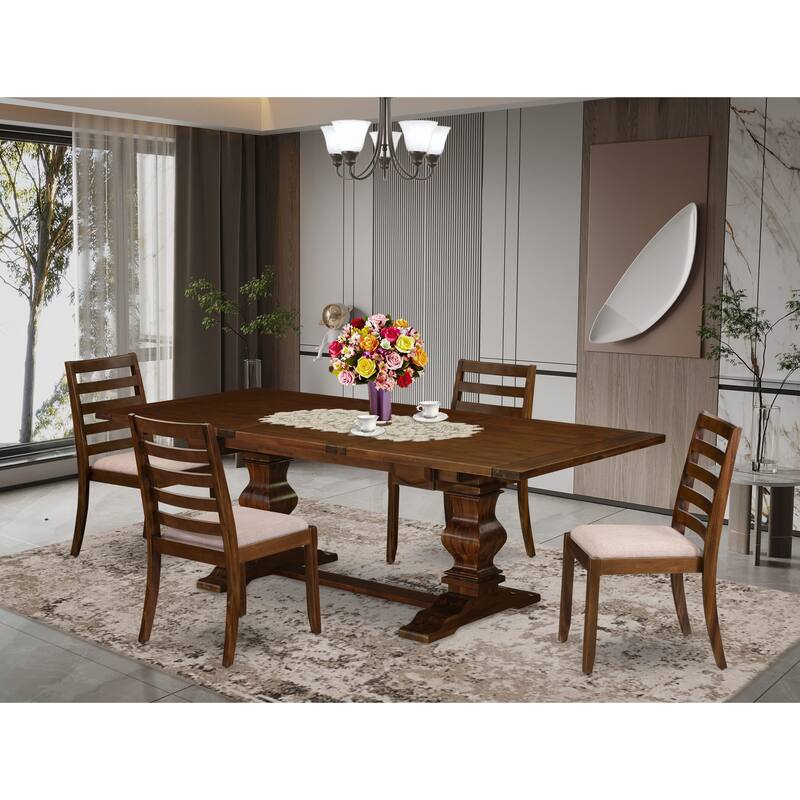 East West Furniture Dining Table set- A Butterfly Leaf Table and stackable Chair, Antique Walnut (Pieces & Seat Options) - LAX15-08-04