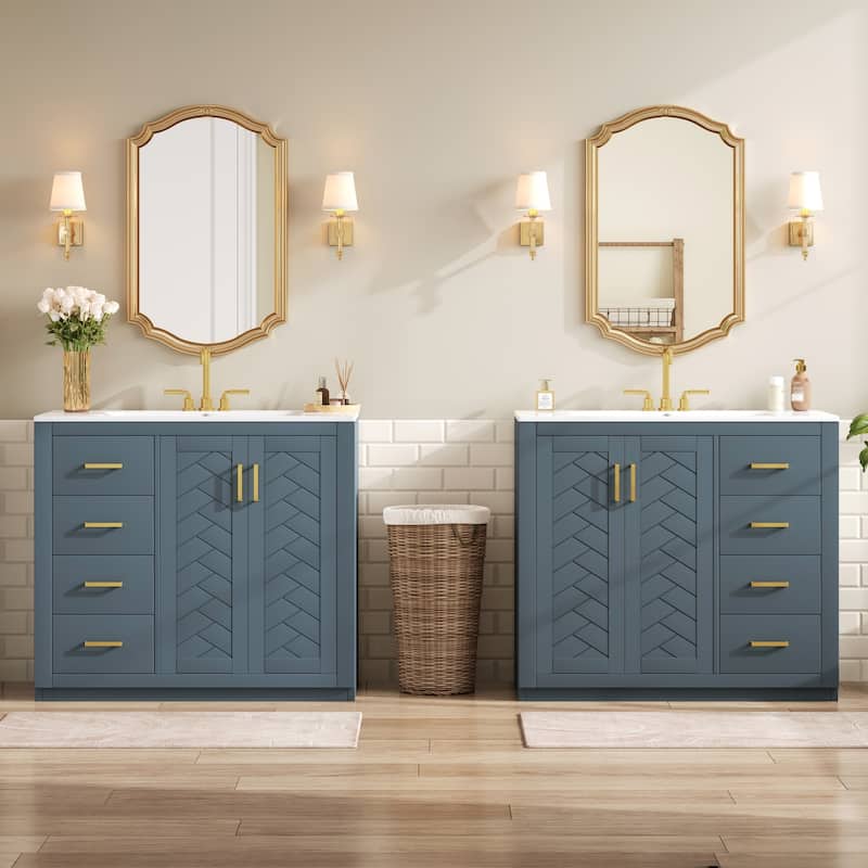 GDFStudio - Carrington Modern Freestanding Double Bathroom Vanity Set with Ceramic Sinks, Drawers & Soft Closing Doors - 72'W