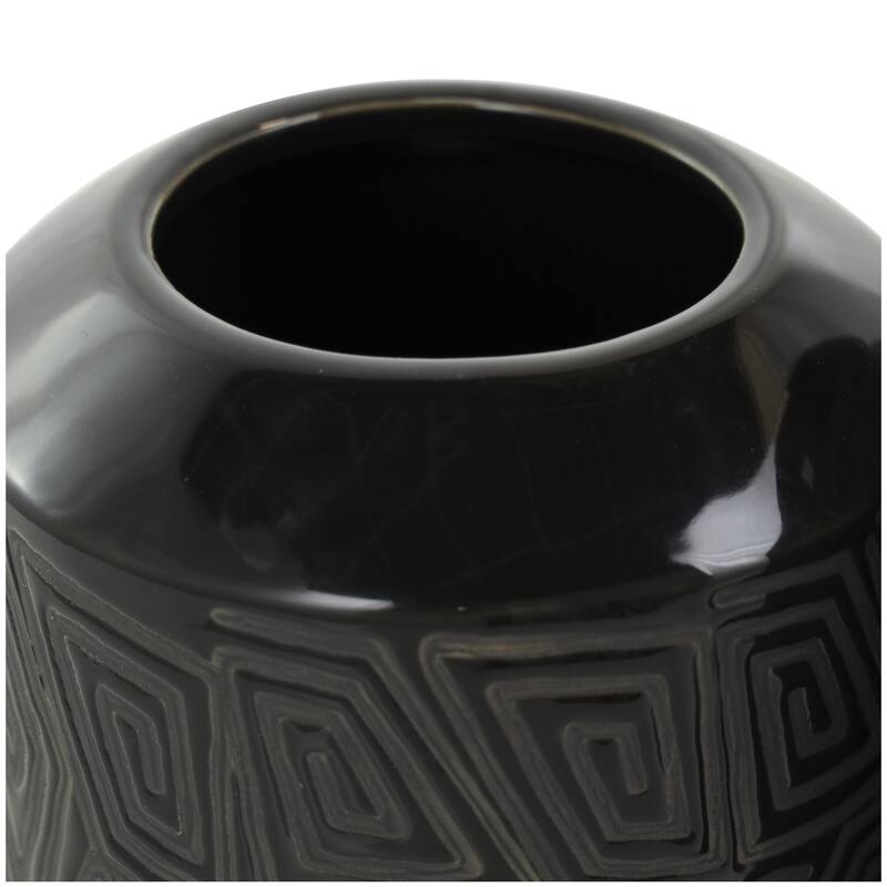 Ceramic Decorative Vase with Geometric Etchings - Set of 2 Black - Roche River Decor