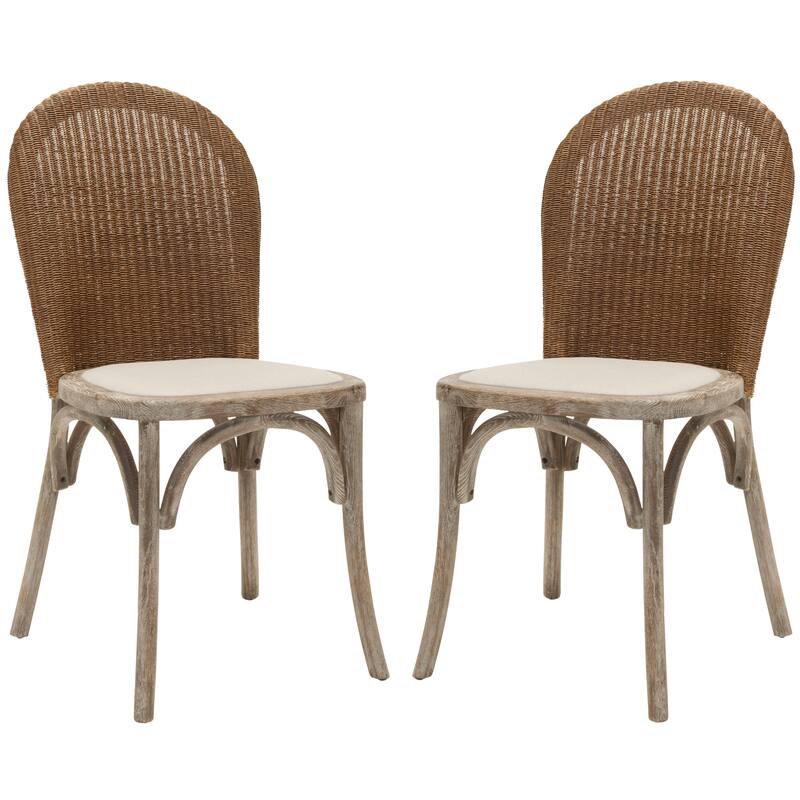SAFAVIEH Abbey Rochelle Antiqued Oak Finish Taupe Dining Chair (Set of 2) - 18"W x 21"D x 36"H