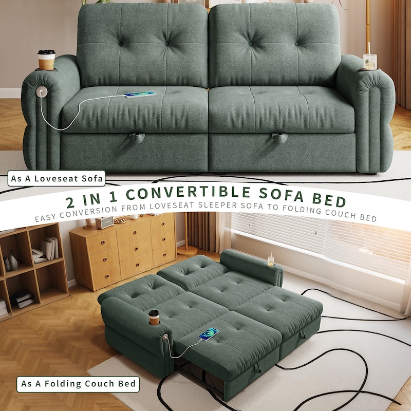 GDFStudio - Chenille Convertible 2-Seater 74" Sofa Bed