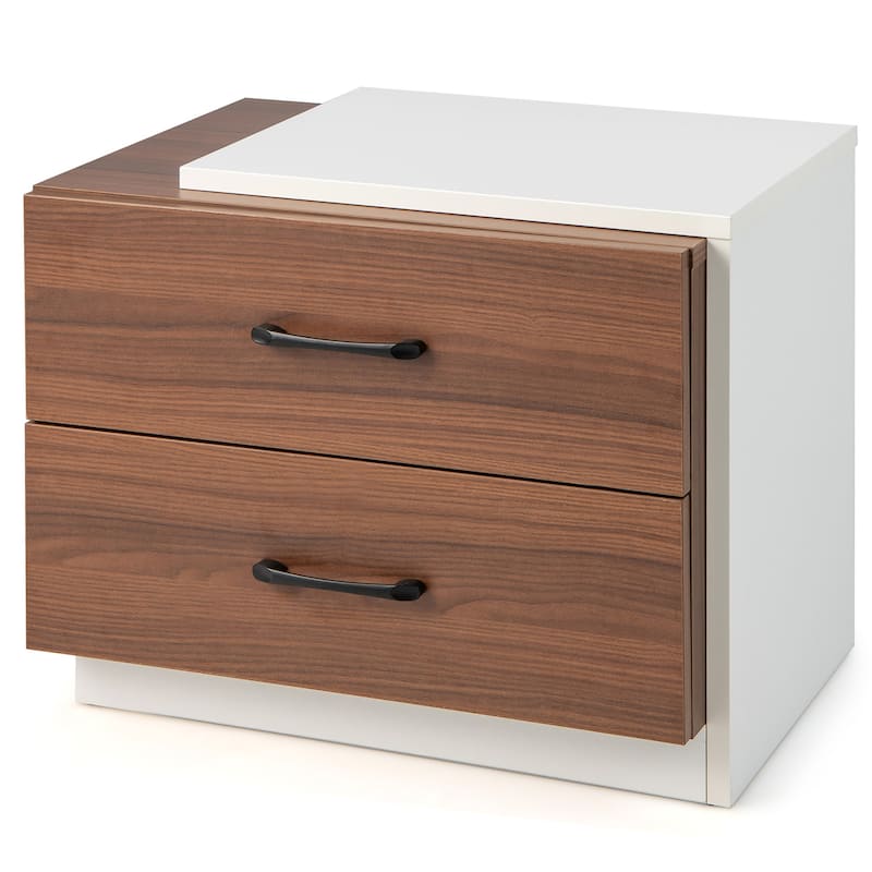 Modern Nightstand Wood Grain Bedside Table End Table with Drawers - Walnut, White