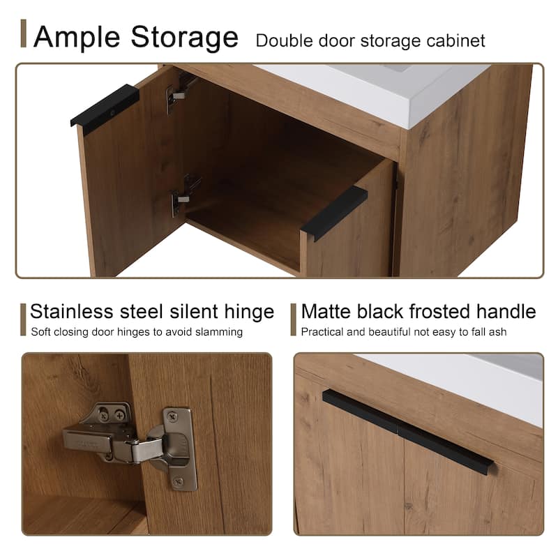 Malwee 24" Floating Bathroom Vanity, Modern Wall Mounted Bathroom Vanity with Resin Top and Soft Close Door