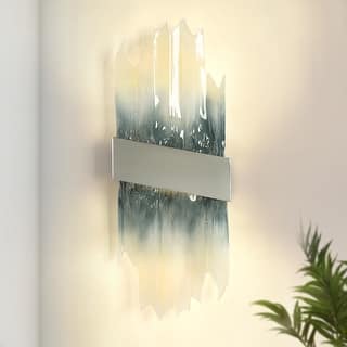 Modern LED Art Deco Wall Sconce Blue Brushed Nickel Bathroom Vanity Light - W 8.6" x L 22.2" x H 3.9"