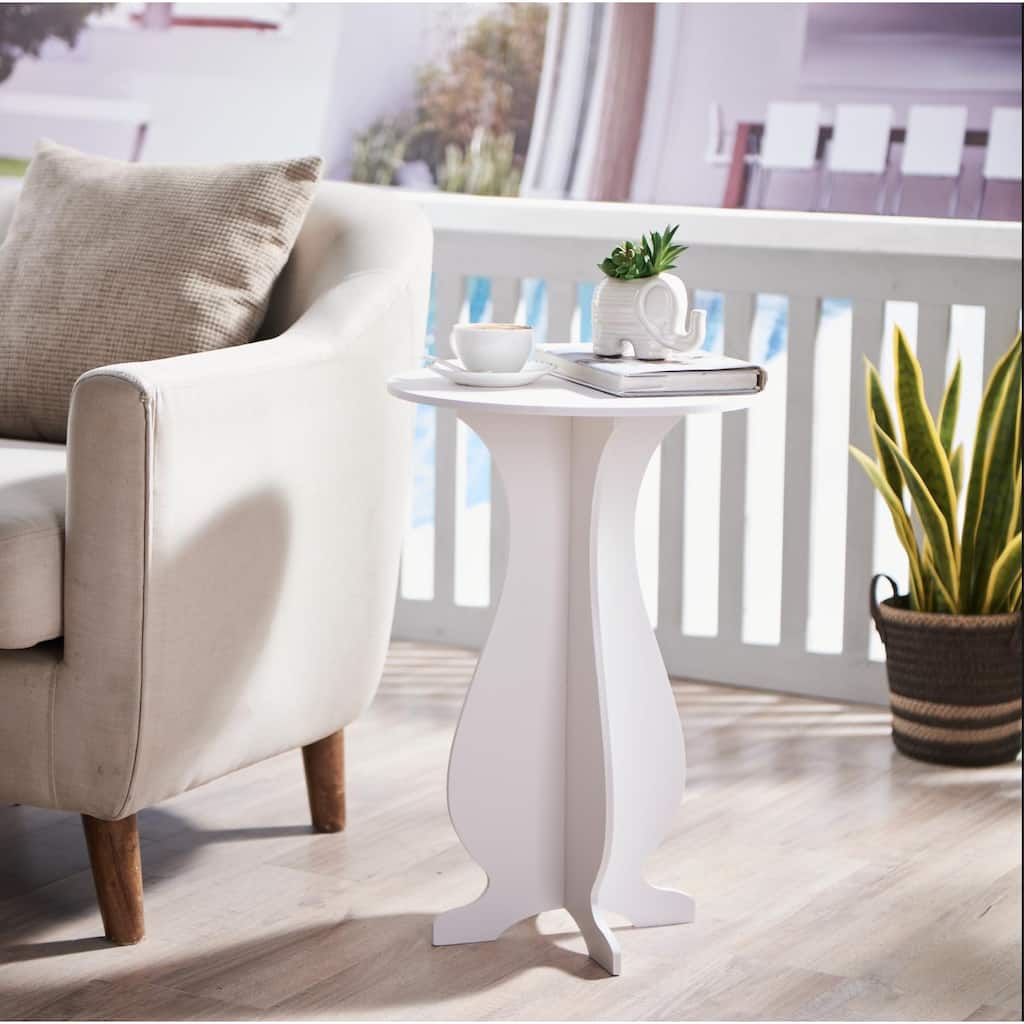 Carver Side End Table Plant Stand for Living Room, Bedroom, White