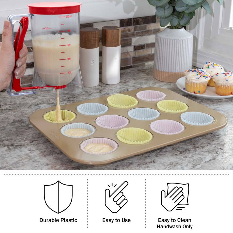4-Cup Pancake Batter Dispenser with Squeeze Handle - Baking Tools by Chef Buddy (Purple)