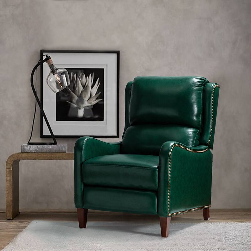 Brigida Cigar Genuine Leather Pushback Recliner with Nailhead Trim by HULALA HOME - GREEN