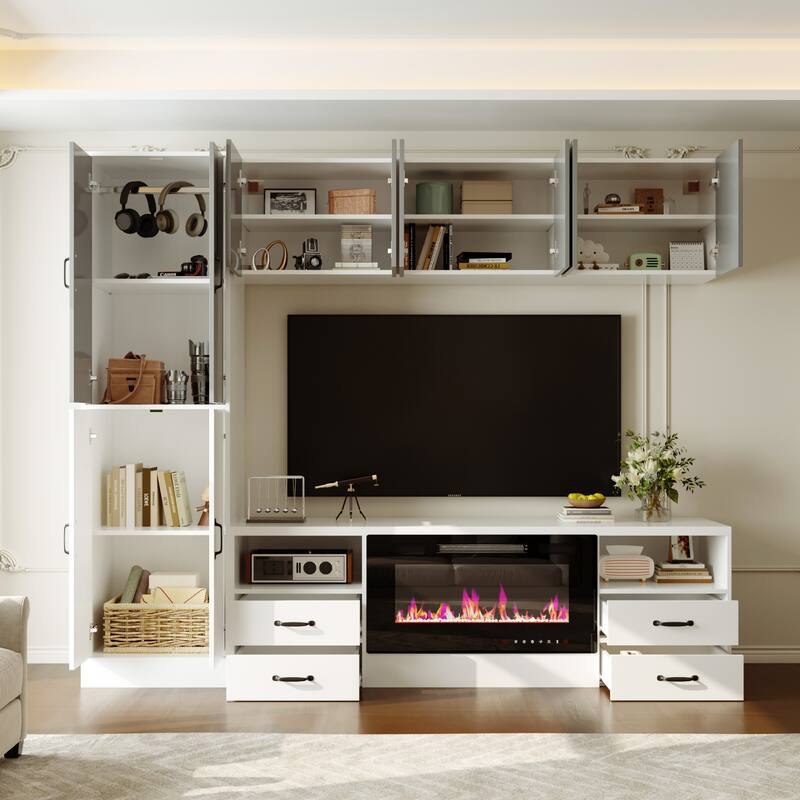 Wall Entertainment Center with Storage Cabinets, TV Stand & Optional 30" Electric Fireplace - TVStand+Fireplace