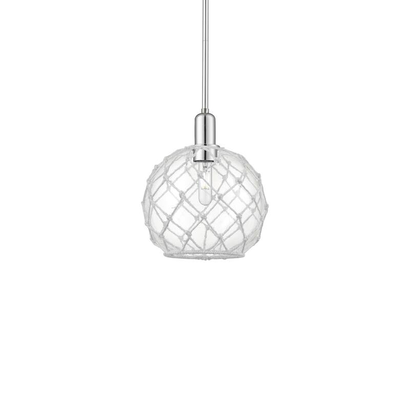 Innovations Lighting 716-1S-13-10 Farmhouse Rope Pendant Farmhouse - Polished Chrome / Clear Glass with White Rope