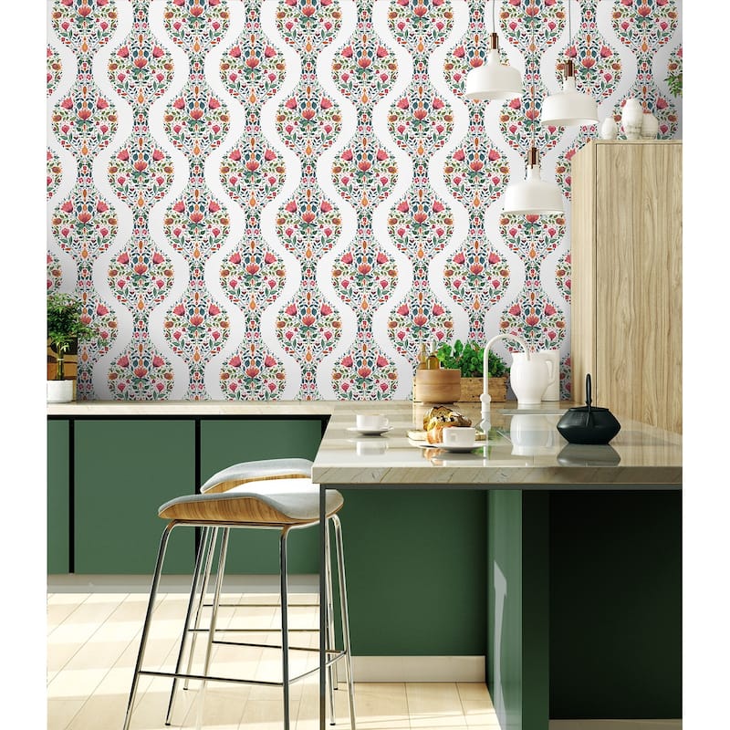 NextWall Floral Ogee Peel and Stick Wallpaper