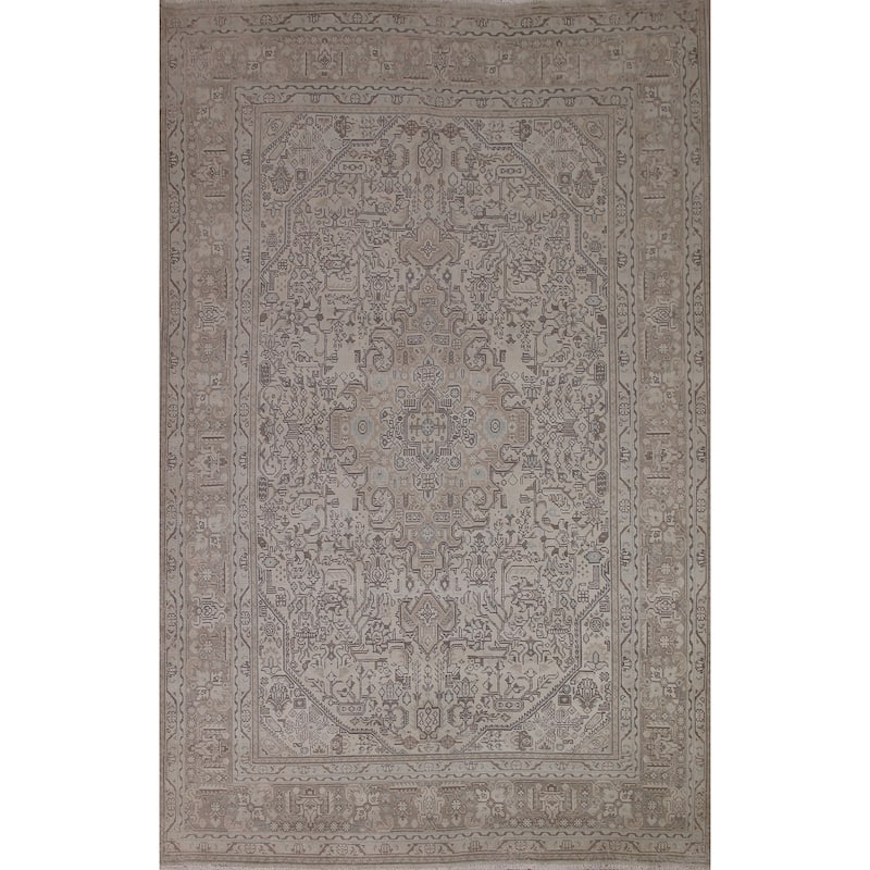 Distressed Tabriz Persian Vintage Area Rug Hand-knotted Wool Carpet - 6'10" x 9'6"