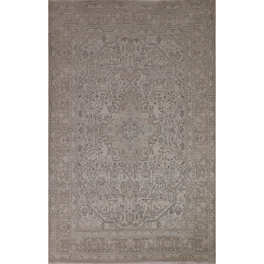Distressed Tabriz Persian Vintage Area Rug Hand-knotted Wool Carpet - 6'10" x 9'6"