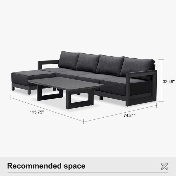 dimension image slide 23 of 32, PURPLE LEAF Caesar Outdoor Couch with 9.6" Thick Cushion and Table for Yard Porch Deck, Grey Outdoor Patio Conversation Sets