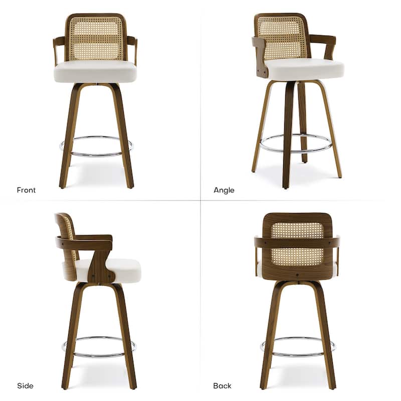 Upholstered Swivel Barstool with Arms and Bentwood Legs - 40.8"H x 18.9"W x 19.5"D/19.3"D