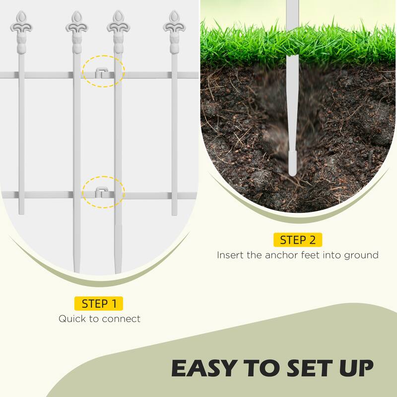 Outsunny Metal Decorative Garden Fence, 9.2' x 17.25" 5 Pack Steel Fence Panels, Decorative Border Fence for Landscape, Flower