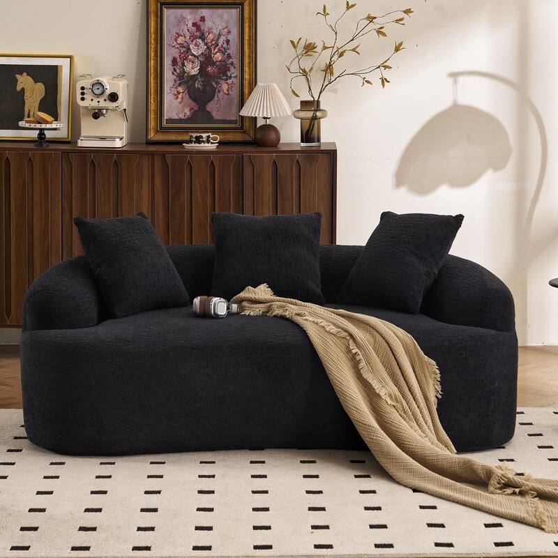 Full Compression Chenille Curved Loveseat Sofa with 3 Pillows