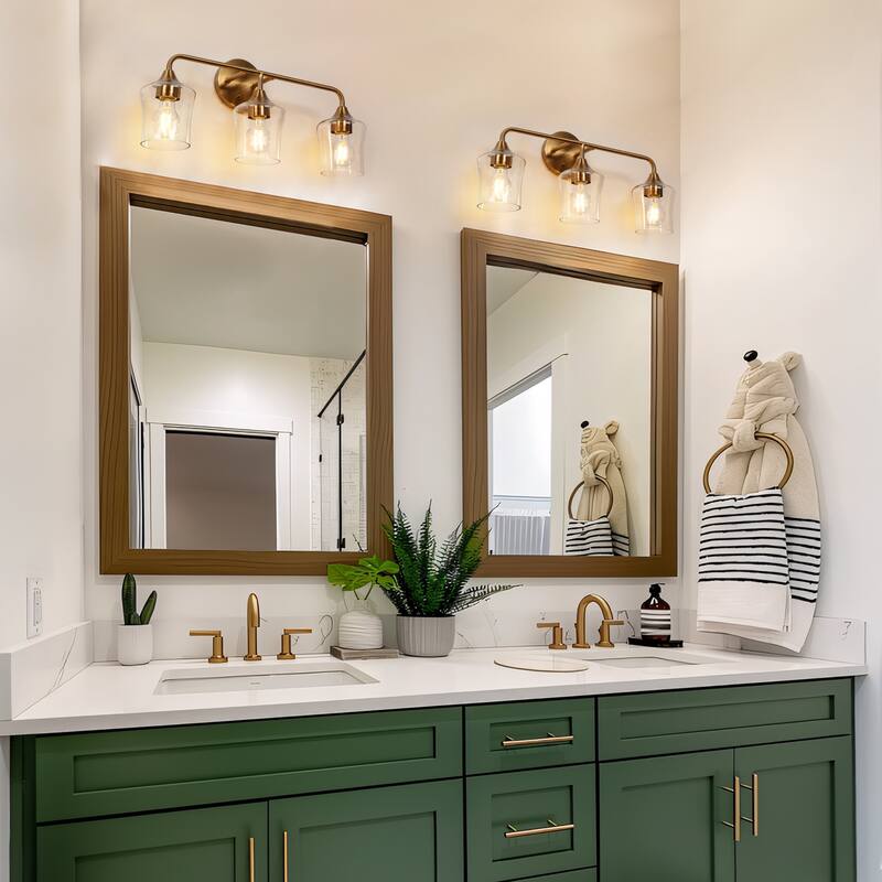 Modern 3-Light Gold Wall Sconces Clear Glass Vanity Light for Bathroom - 22" L x 6.7" W x 10.6" H