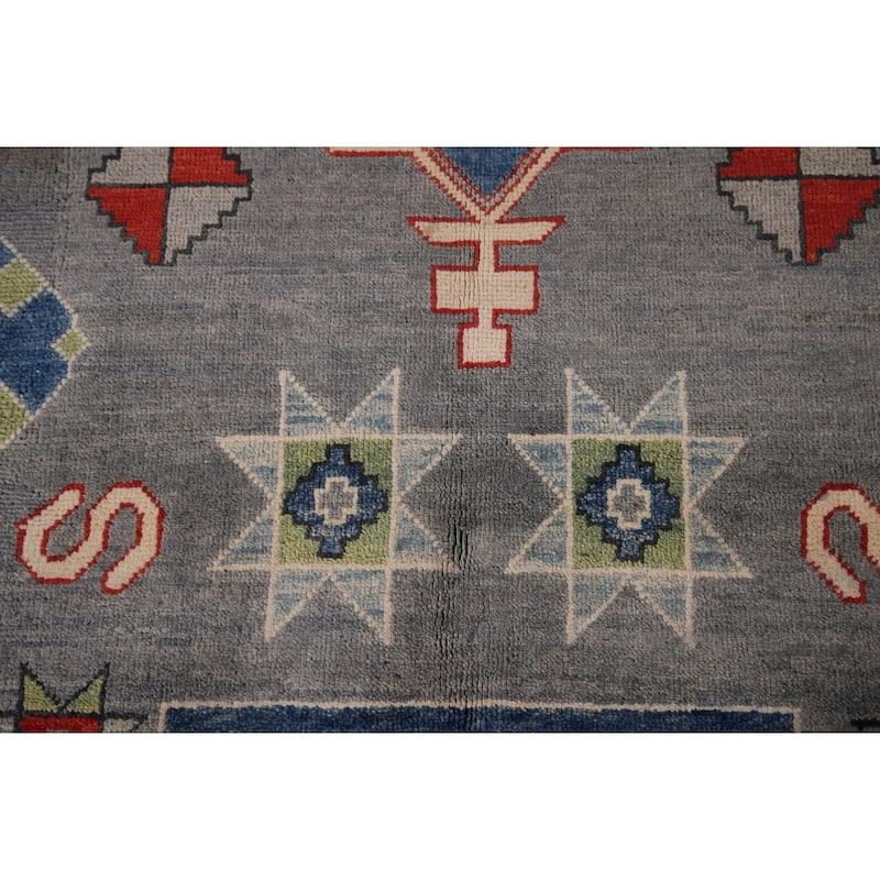 Gray Geometric Kazak Oriental Area Rug Hand-Knotted Wool Carpet - 6'7" x 10'2"