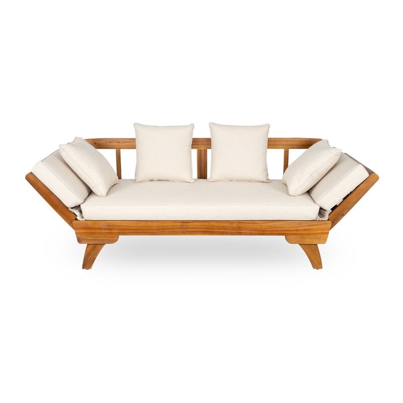 Outdoor Daybed Sofa - 3-Seater with Foldable Arms, Acacia Wood Frame & Removable Cushions